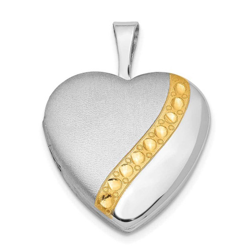 Image of Sterling Silver 16mm Gold-tone Brushed & Polished Heart Locket Pendant