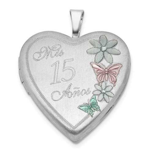 Image of Sterling Silver 20mm Enameled Mis 15 Anos Heart Locket Pendant