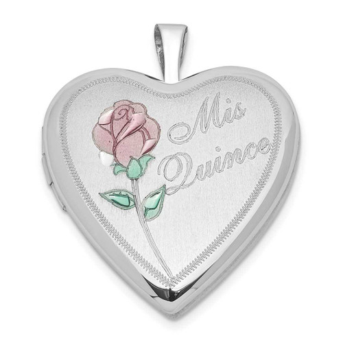 Image of Sterling Silver 20mm Enameled Rose Mis Quince Heart Locket Pendant