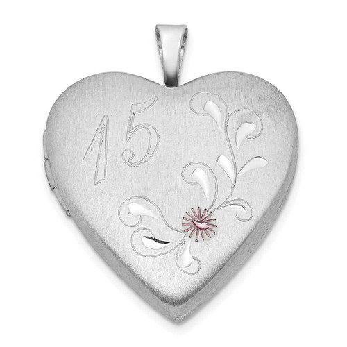 Image of Sterling Silver 20mm Enameled Shiny-Cut 15 Heart Locket Pendant