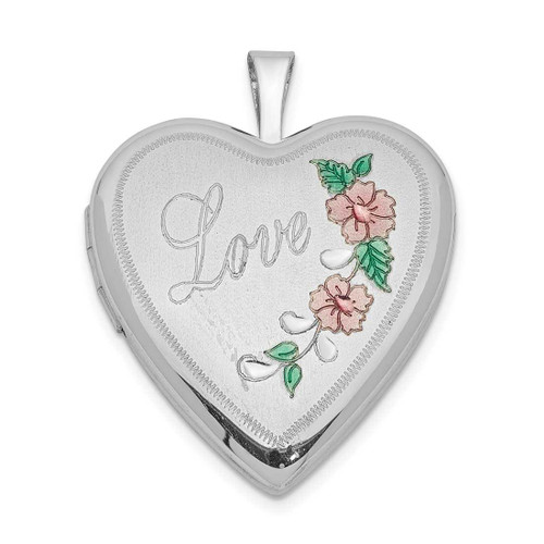 Image of Sterling Silver 20mm Shiny-Cut & Enameled Love Heart Locket Pendant