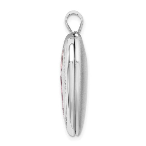 Image of Sterling Silver 24mm Enameled, Shiny-Cut Pink Ribbon Locket Pendant