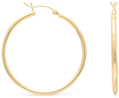 Image of Sterling Silver 2mm x 40mm Gold-plated Click Hoop Earrings