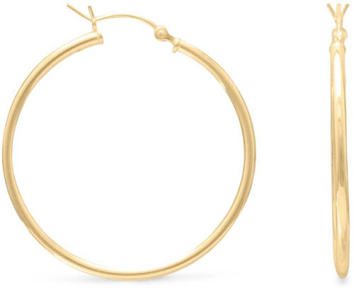 Image of Sterling Silver 2mm x 50mm Gold-plated Click Hoop Earrings