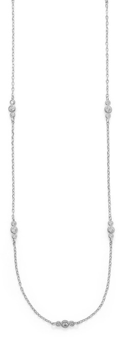 Sterling Silver 30" Rhodium-plated 13 Station CZ Necklace