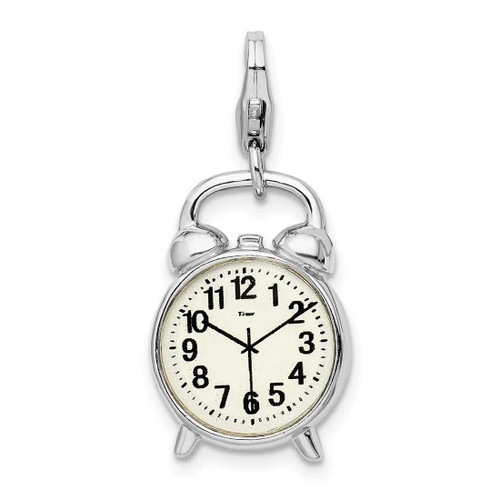 Image of Sterling Silver 3-D Alarm Clock w/ Lobster Clasp Charm