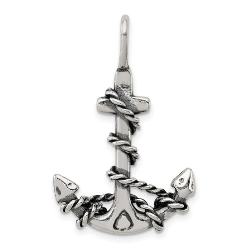 Image of Sterling Silver 3D Antiqued Anchor & Rope Pendant QC4977