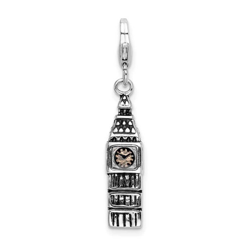 Image of Sterling Silver 3-D Antiqued Big Ben w/ Lobster Clasp Charm