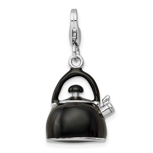 Image of Sterling Silver 3-D Enameled Black Tea Kettle w/ Lobster Clasp Charm