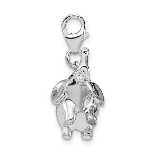 Sterling Silver 3-D Enameled Elephant w/ Lobster Clasp Charm