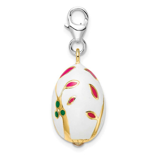 Image of Sterling Silver 3-D Enameled Gold-Plated White Egg w/ Lobster Clasp Charm