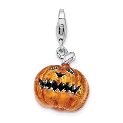 Image of Sterling Silver 3-D Enameled Jack O Lantern w/ Lobster Clasp Charm