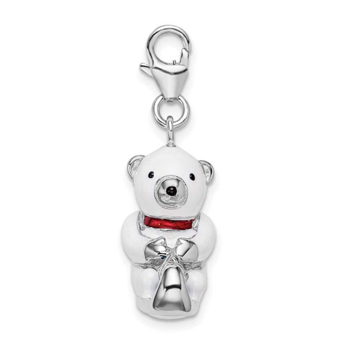 Image of Sterling Silver 3-D Enameled Polar Bear On Sled w/ Lobster Clasp Charm