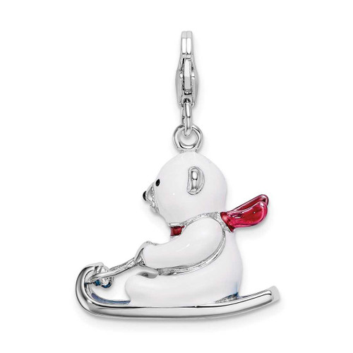 Image of Sterling Silver 3-D Enameled Polar Bear On Sled w/ Lobster Clasp Charm