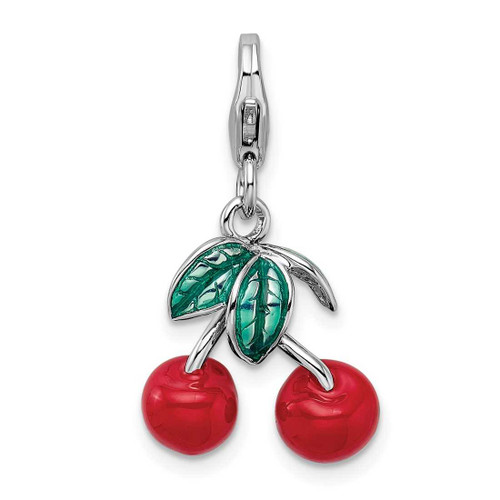 Image of Sterling Silver 3-D Enameled Red Cherries w/ Lobster Clasp Charm