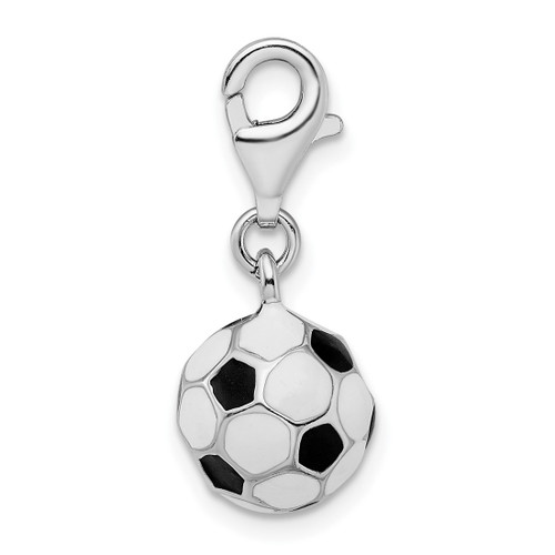 Sterling Silver 3-D Enameled Small Soccer Ball w/ Lobster Clasp Charm