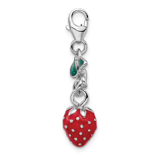 Sterling Silver 3-D Enameled Strawberry w/ Lobster Clasp Charm