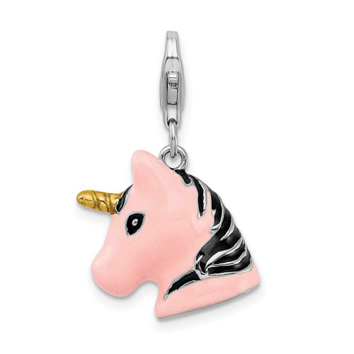 Image of Sterling Silver 3-D Enameled Unicorn Head w/ Lobster Clasp Charm