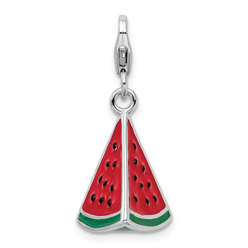 Image of Sterling Silver 3-D Enameled Watermelon Wedge w/ Lobster Clasp Charm