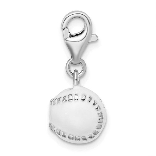 Image of Sterling Silver 3-D Polished & Enamel Baseball w/ Lobster Clasp Charm