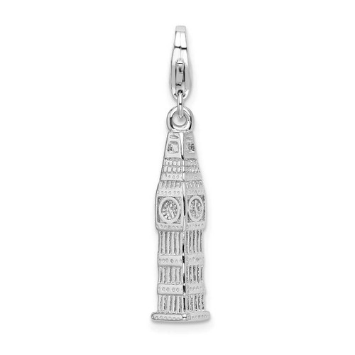 Image of Sterling Silver 3-D Polished Clock Tower w/ Lobster Clasp Charm