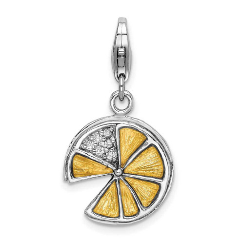Image of Sterling Silver 3-D Yellow Enamel Lemon Wedge w/ Lobster Clasp Charm