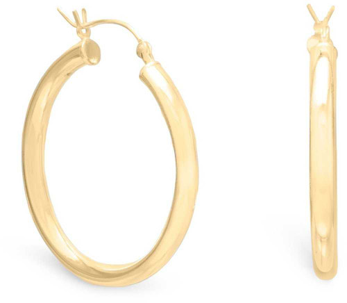 Image of Sterling Silver 3mm x 35mm Gold-plated Click Hoop Earrings