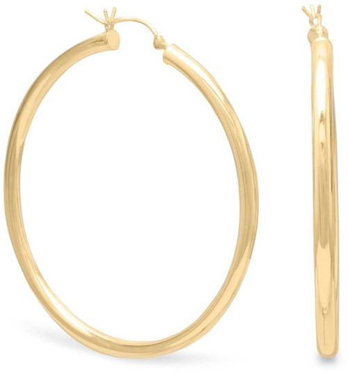 Image of Sterling Silver 3mm x 40mm Gold-plated Click Hoop Earrings