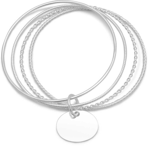 Image of Sterling Silver 4 Bangle Bracelets with an Oval Tag