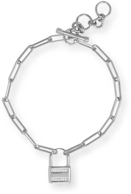 Image of Sterling Silver 7.5" Rhodium-plated CZ Lock Toggle Bracelet