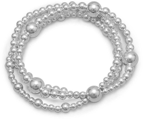 Image of Sterling Silver 8" Triple Strand Bead Bracelet