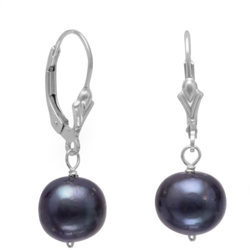 Sterling Silver 9mm Peacock Dyed Cultured Freshwater Pearl Earrings