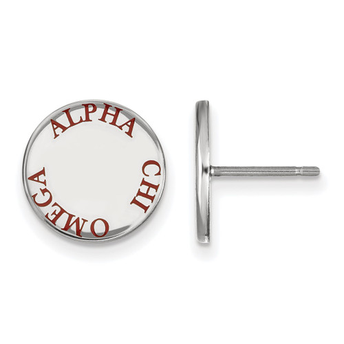 Sterling Silver Alpha Chi Omega Enamel Post Earrings by LogoArt (SS020ACO)