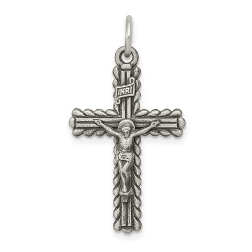 Image of Sterling Silver Antiqued & Brushed Inri Crucifix Pendant QC8300