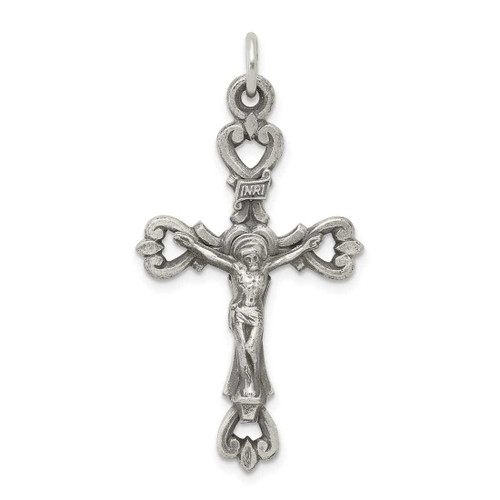 Image of Sterling Silver Antiqued & Brushed Inri Crucifix Pendant QC8327