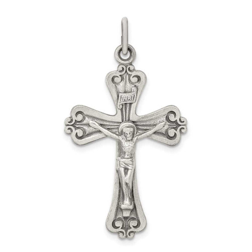 Image of Sterling Silver Antiqued & Brushed Inri Crucifix Pendant QC8329