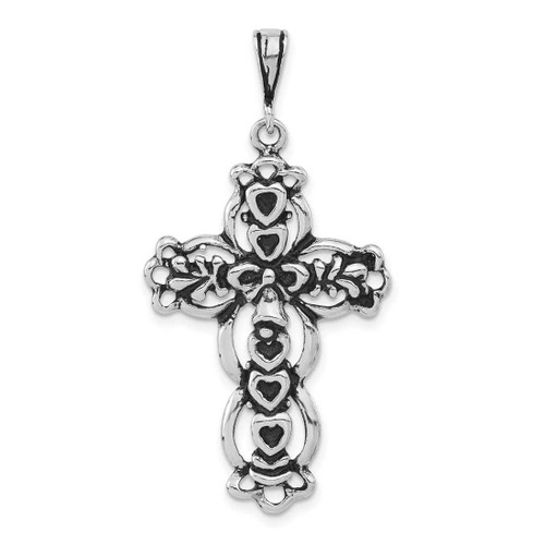 Image of Sterling Silver Antiqued & Textured Hearts on Cross Pendant