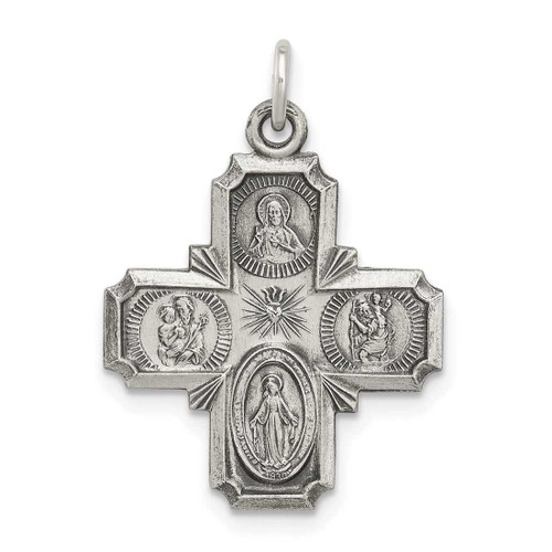 Image of Sterling Silver Antiqued 4-Way Medal Charm QC5806