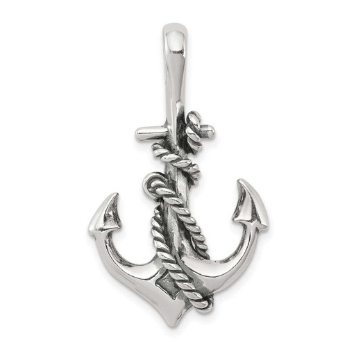 Image of Sterling Silver Antiqued Anchor & Rope Pendant QC4972