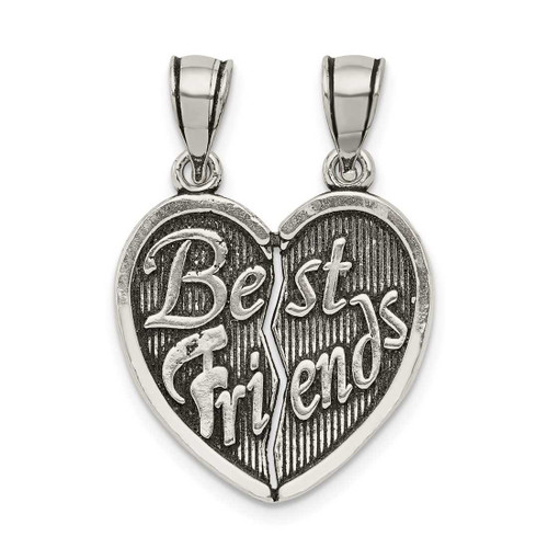 Image of Sterling Silver Antiqued Best Friends Break Apart Heart Pendant