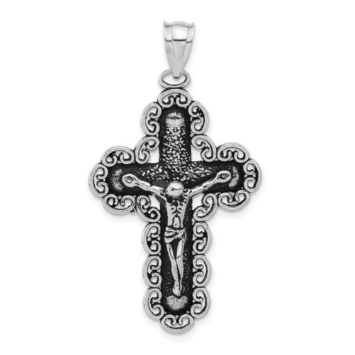 Image of Sterling Silver Antiqued Filigree Cross INRI Crucifix Pendant