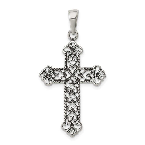 Image of Sterling Silver Antiqued Fleur De Lis Cross Pendant