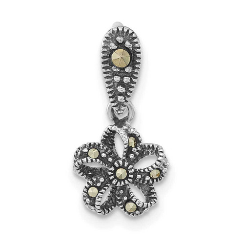 Image of Sterling Silver Antiqued Flower Marcasite Pendant