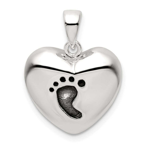 Image of Sterling Silver Antiqued Heart Baby Foot Pendant QC9511