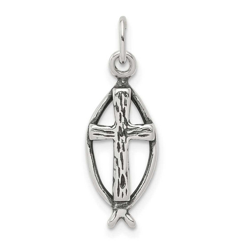 Image of Sterling Silver Antiqued Ichthys Fish Cross Charm
