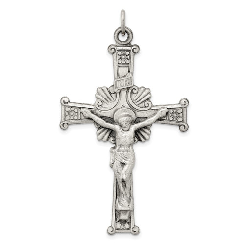 Sterling Silver Antiqued Inri Crucifix Pendant QC3429