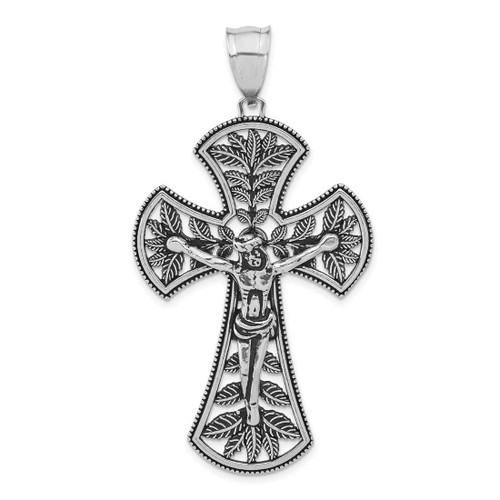 Image of Sterling Silver Antiqued Leaf Large INRI Crucifix Pendant