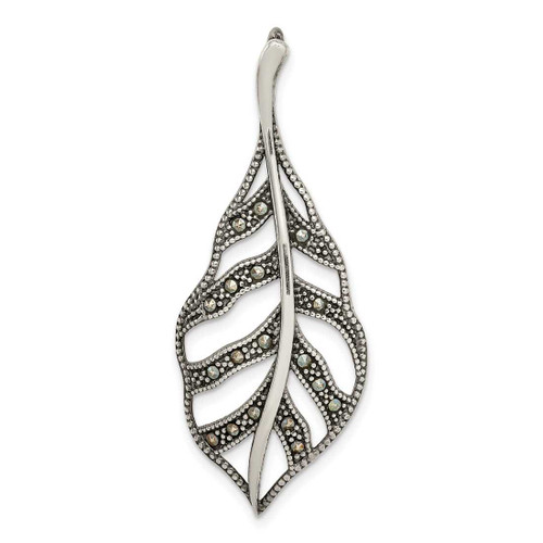 Image of Sterling Silver Antiqued Marcasite Leaf Slide Pendant