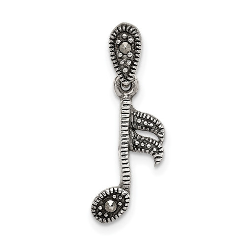 Sterling Silver Antiqued Marcasite Music Note Pendant