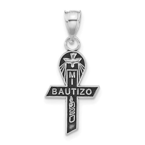 Sterling Silver Antiqued Mi Bautizo Ribbon Pendant